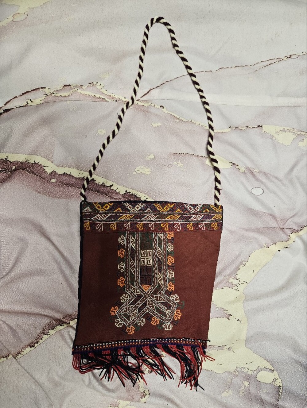 Embroidered Boho Shoulder Bag in Deep Brown